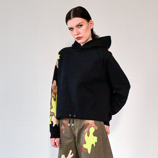 Black Cropped Camo Hoodie