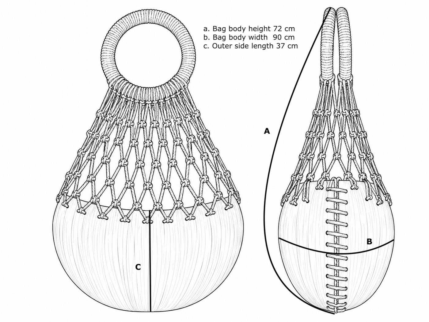 Size chart for Full Circle Wood Bag