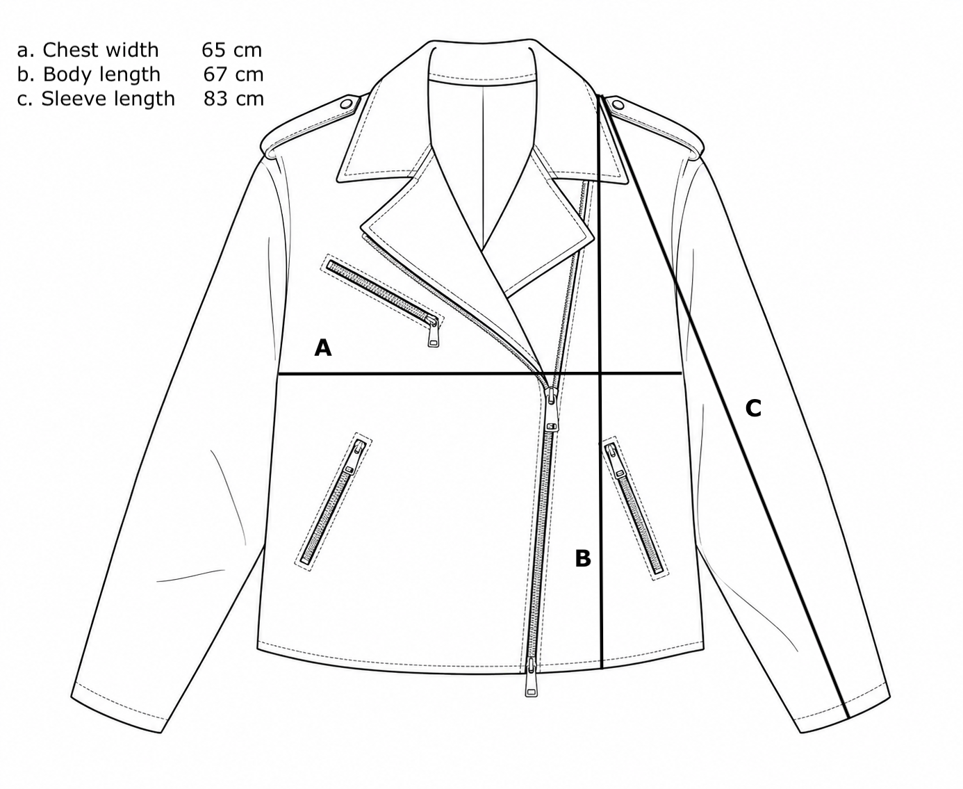 Size chart for Lambskin Leather Jacket