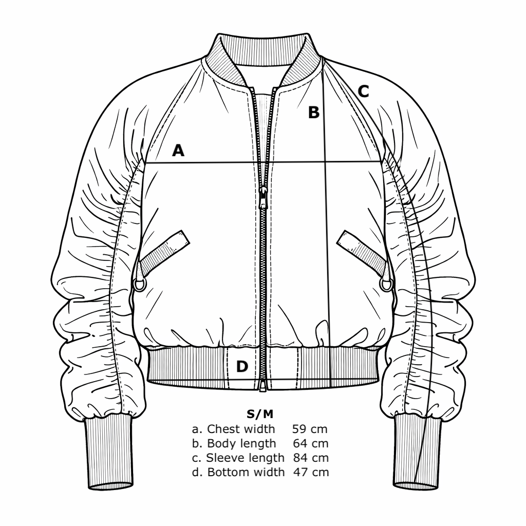 Size chart for Como Bomber Jacket