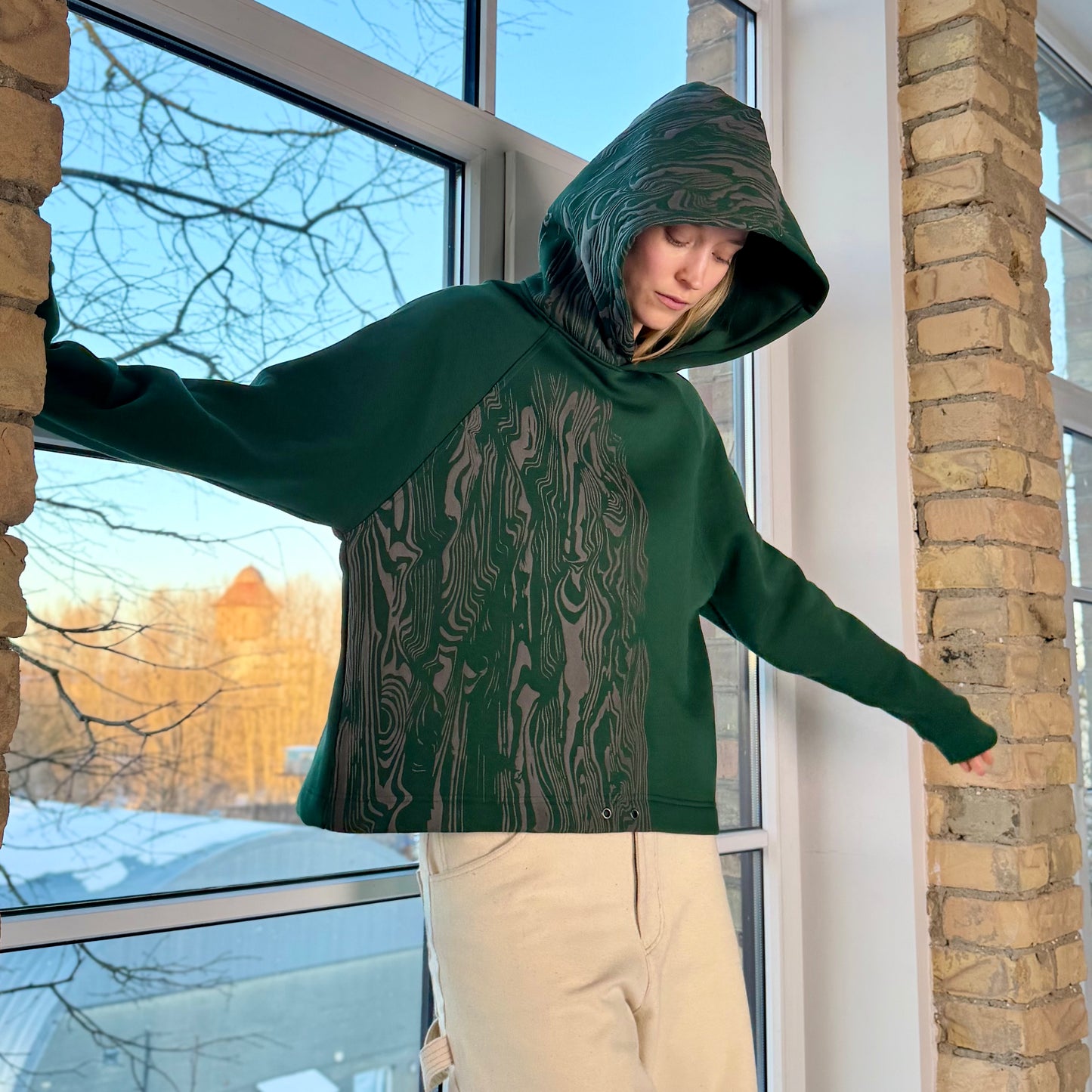 Green Cropped Bark Hoodie