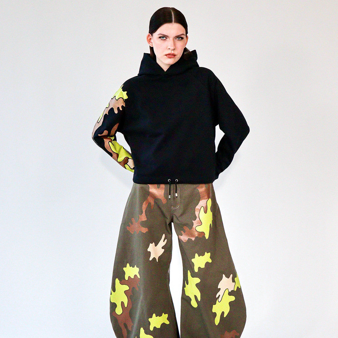 Black Cropped Camo Hoodie