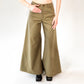 person wearing Khaki wide leg cotton trousers, extra long for tall people on a white background