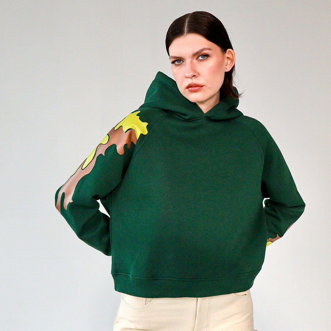 Green Cropped Camo Hoodie