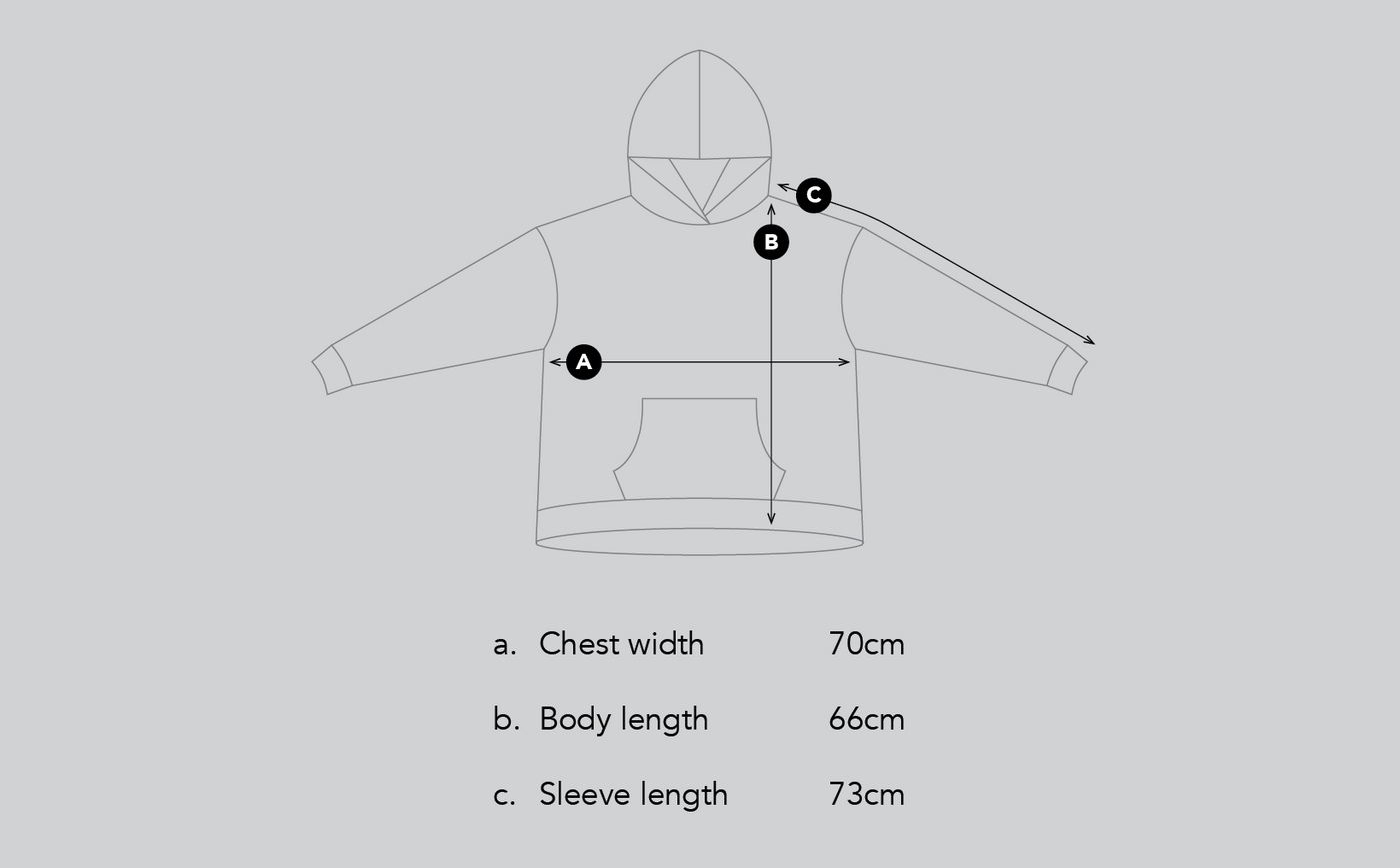 Size chart for White Camo Hoodie