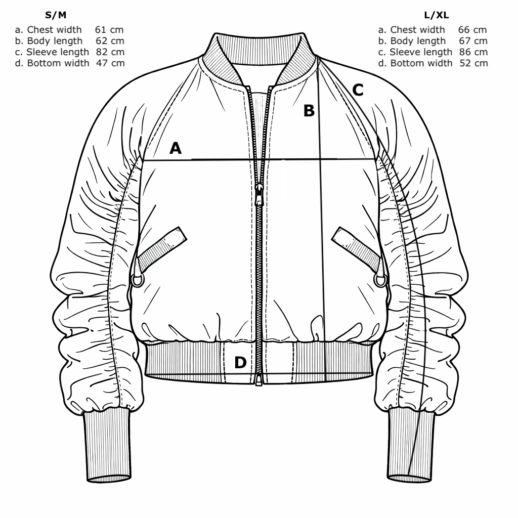 Size chart for Blue Bomber Jacket