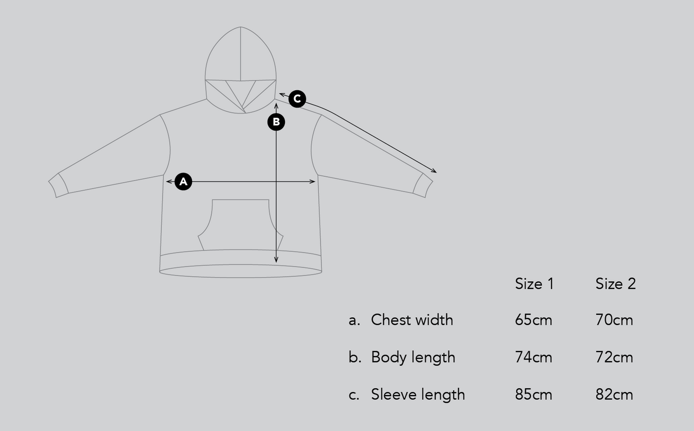 Size chart for White Camo Hoodie